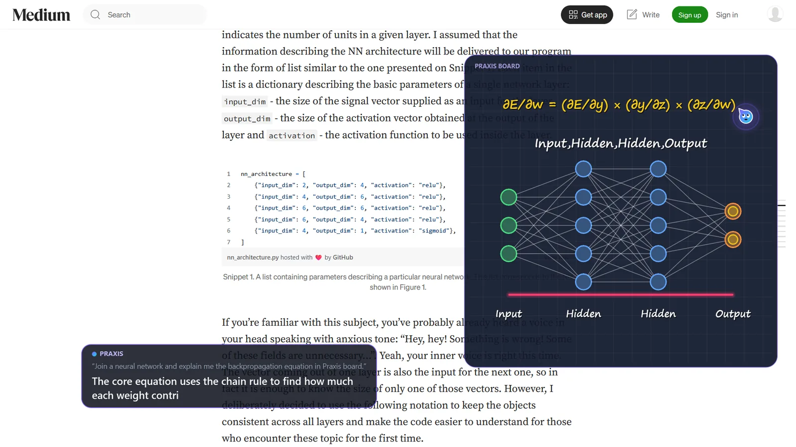 Praxis on a real screen: Then writes the backpropagation chain rule on top